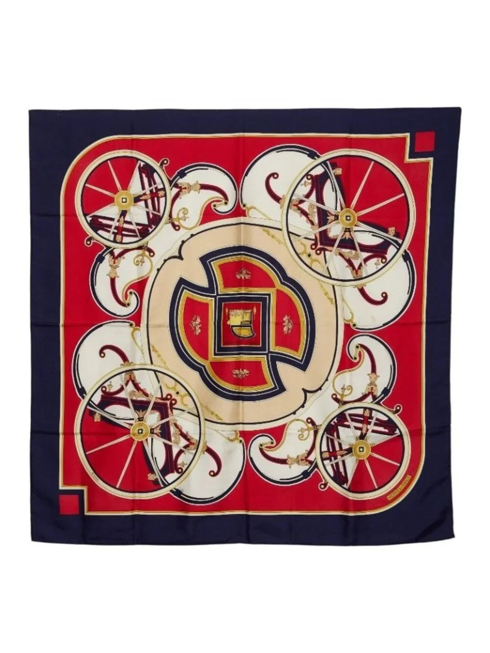 Hermes Carre 90 Washington's Carriage George Scarf Navy Multicolor Silk